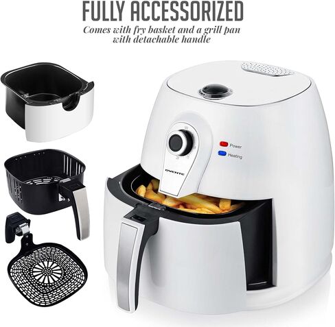 OVENTE Mini Air Fryer, 700W Power with 1 Liter Capacity, Indicator Lights, Adjustable Temperature & Timer, Perfect for Personal Use to Cook Healthy and Oilless Fry, Bake & Roast Food, White FAM21101W in Saudi Arabia