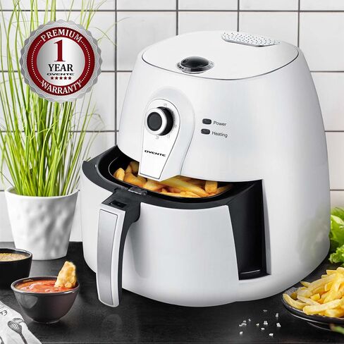 OVENTE Mini Air Fryer, 700W Power with 1 Liter Capacity, Indicator Lights, Adjustable Temperature & Timer, Perfect for Personal Use to Cook Healthy and Oilless Fry, Bake & Roast Food, White FAM21101W in Saudi Arabia