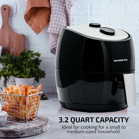OVENTE Mini Air Fryer, 700W Power with 1 Liter Capacity, Indicator Lights, Adjustable Temperature & Timer, Perfect for Personal Use to Cook Healthy and Oilless Fry, Bake & Roast Food, White FAM21101W in Saudi Arabia