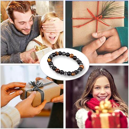 Triple Protection Bracelet Handmade Tigers Eye Black Obsidian Stretchable 8mm Crystal Beads Bracelet for Men Women Natural Stone Jewelry Bring Luck Prosperity and Happiness (Tricolor) in Saudi Arabia