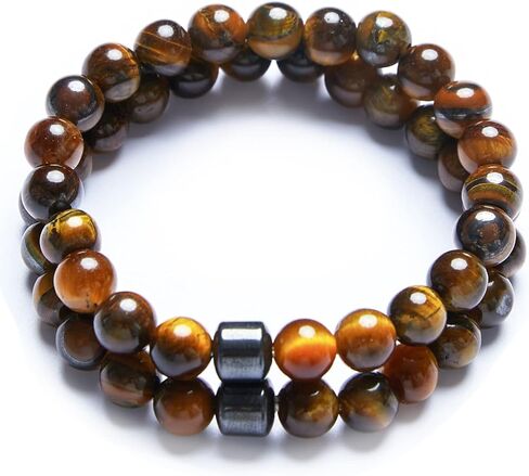 Triple Protection Bracelet Handmade Tigers Eye Black Obsidian Stretchable 8mm Crystal Beads Bracelet for Men Women Natural Stone Jewelry Bring Luck Prosperity and Happiness (Tricolor) in Saudi Arabia
