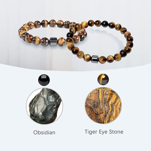 Triple Protection Bracelet Handmade Tigers Eye Black Obsidian Stretchable 8mm Crystal Beads Bracelet for Men Women Natural Stone Jewelry Bring Luck Prosperity and Happiness (Tricolor) in Saudi Arabia
