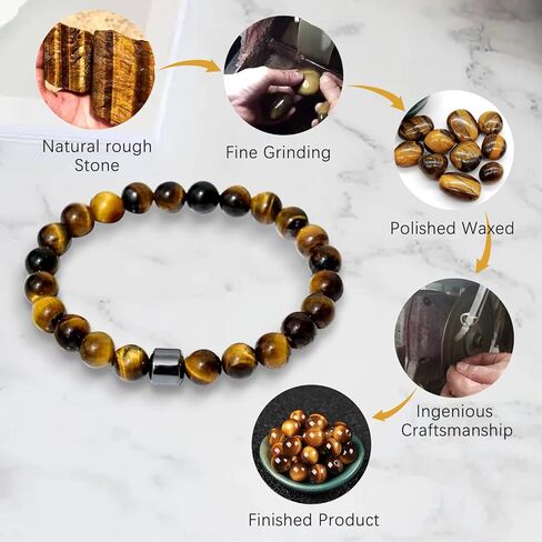 Triple Protection Bracelet Handmade Tigers Eye Black Obsidian Stretchable 8mm Crystal Beads Bracelet for Men Women Natural Stone Jewelry Bring Luck Prosperity and Happiness (Tricolor) in Saudi Arabia
