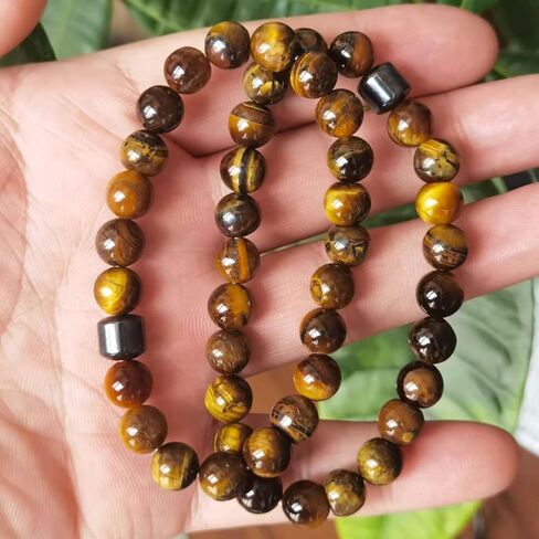 Triple Protection Bracelet Handmade Tigers Eye Black Obsidian Stretchable 8mm Crystal Beads Bracelet for Men Women Natural Stone Jewelry Bring Luck Prosperity and Happiness (Tricolor) in Saudi Arabia