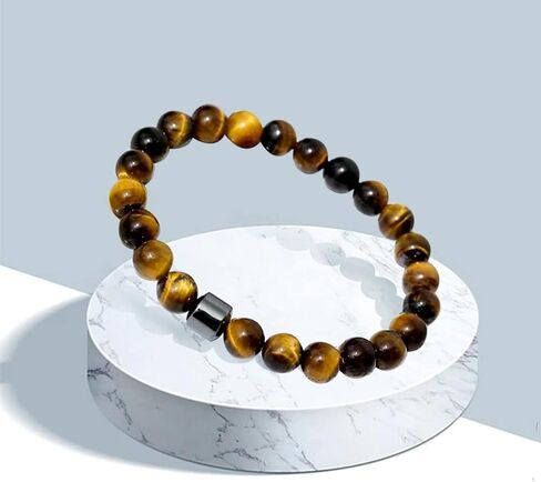 Triple Protection Bracelet Handmade Tigers Eye Black Obsidian Stretchable 8mm Crystal Beads Bracelet for Men Women Natural Stone Jewelry Bring Luck Prosperity and Happiness (Tricolor) in Saudi Arabia