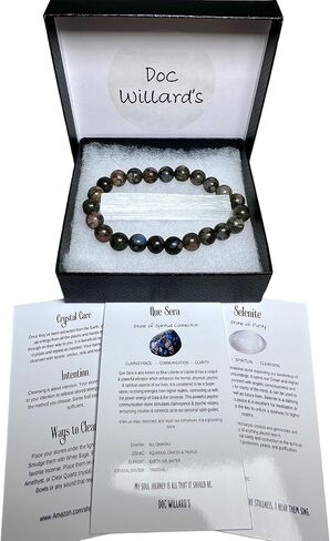 مجموعة هدايا سوار Que Sera القابل للتمدد مقاس 8 مم من Doc Willard's Charged مع قطعة سيلينيت و3 بطاقات معلومات in Kuwait