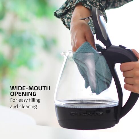 غلاية زجاجية كهربائية مضاءة من OVENTE سعة 1.5 لتر مع ضوء LED أزرق وغطاء من الفولاذ المقاوم للصدأ، ماكينة صنع الشاي على سطح المنضدة سريعة التسخين، غلاية مياه ساخنة مع إيقاف تلقائي وحماية من الغليان الجاف، أسود KG845B in Kuwait