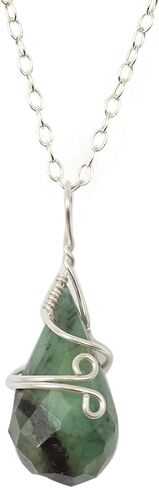 Designs by Nature Gems Handmade Women’s Emerald Charm Necklace 18 inch Chain Sterling Silver, May Birthstone in Saudi Arabia