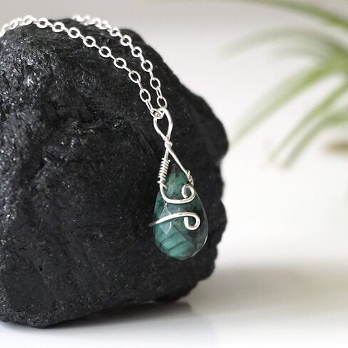 Designs by Nature Gems Handmade Women’s Emerald Charm Necklace 18 inch Chain Sterling Silver, May Birthstone in Saudi Arabia