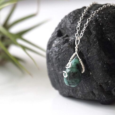Designs by Nature Gems Handmade Women’s Emerald Charm Necklace 18 inch Chain Sterling Silver, May Birthstone in Saudi Arabia
