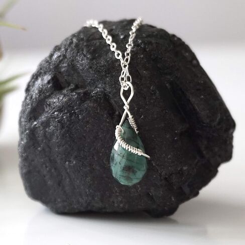 Designs by Nature Gems Handmade Women’s Emerald Charm Necklace 18 inch Chain Sterling Silver, May Birthstone in Saudi Arabia