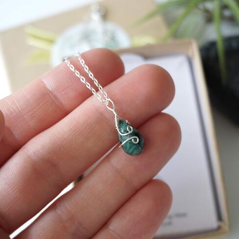 Designs by Nature Gems Handmade Women’s Emerald Charm Necklace 18 inch Chain Sterling Silver, May Birthstone in Saudi Arabia