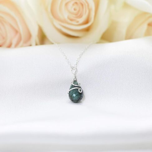 Designs by Nature Gems Handmade Women’s Emerald Charm Necklace 18 inch Chain Sterling Silver, May Birthstone in Saudi Arabia