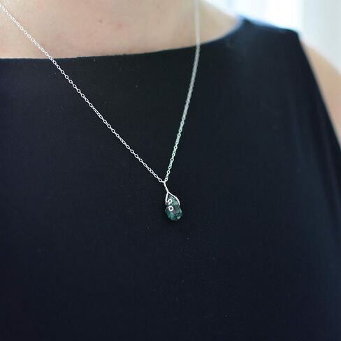 Designs by Nature Gems Handmade Women’s Emerald Charm Necklace 18 inch Chain Sterling Silver, May Birthstone in Saudi Arabia
