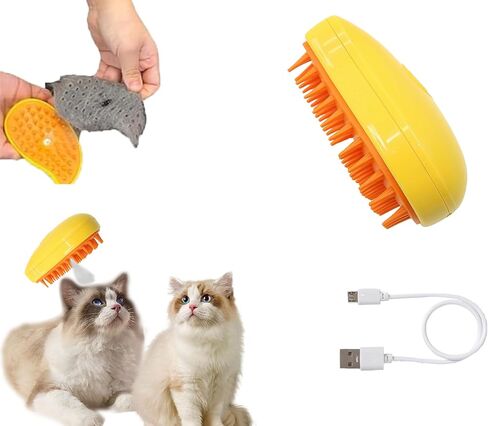 Steamy Brush, 3 In1 Spray Cat Brush, Steamy Pet Brush for Massage, Self Cleaning, Pet Grooming Brush for Removing Tangled and Loose Hair. (Yellow) in Saudi Arabia