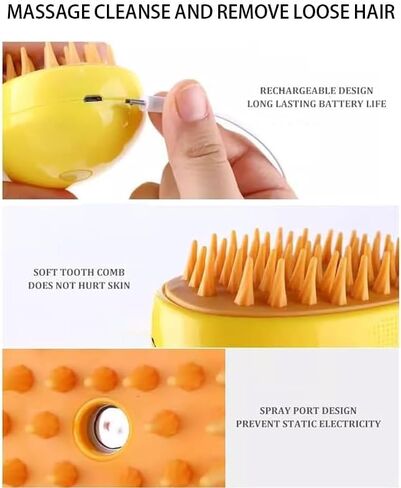 Steamy Brush, 3 In1 Spray Cat Brush, Steamy Pet Brush for Massage, Self Cleaning, Pet Grooming Brush for Removing Tangled and Loose Hair. (Yellow) in Saudi Arabia