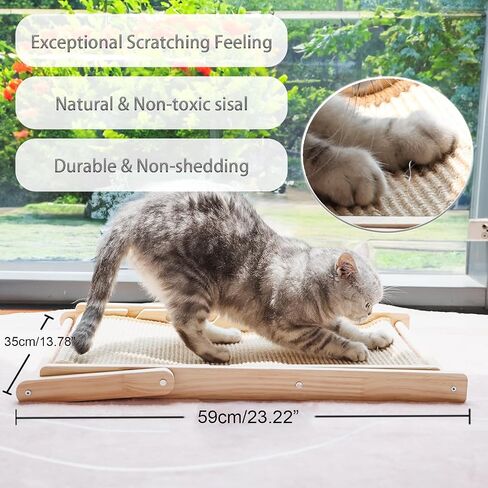 Cat Hammock, Cat Furniture, Mini Beach Chair for Cat, Relaxation Cat Bed with Durable and Non-Shedding Sisal Scratcher, Wood Cat Chair for Indoor Cats (Brown, Sisal Scratcher) in Saudi Arabia