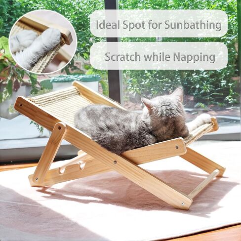 Cat Hammock, Cat Furniture, Mini Beach Chair for Cat, Relaxation Cat Bed with Durable and Non-Shedding Sisal Scratcher, Wood Cat Chair for Indoor Cats (Brown, Sisal Scratcher) in Saudi Arabia