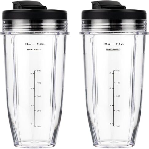 كوب خلاط بديل بوزن 24oz مع غطاء رشفة وختم (عبوة من قطعتين) متوافق مع Nutri Ninja Auto iQ BL480 BL482 BL642 BL682 BL450 BN401 BN751 BN801 Foodi SS351 Ninja Blender Auto iQ Blade. in Kuwait