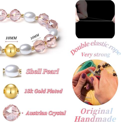 10mm اليدوية الملونة بلينغ مطرز أساور كريستال شل اللؤلؤ تمتد مجوهرات للنساء (أبيض) in Kuwait