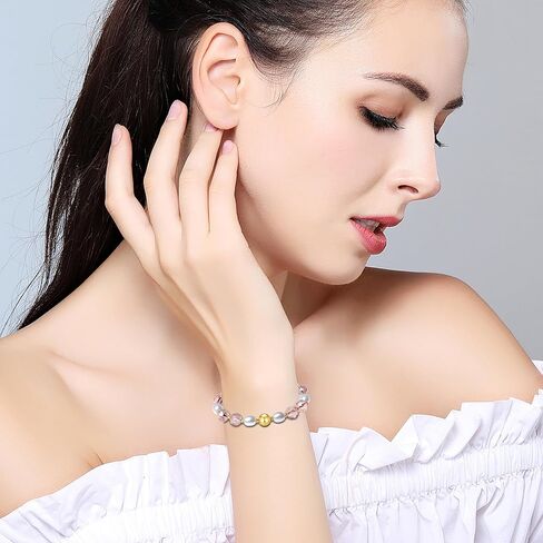 10mm اليدوية الملونة بلينغ مطرز أساور كريستال شل اللؤلؤ تمتد مجوهرات للنساء (أبيض) in Kuwait