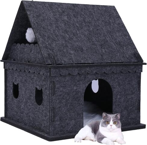 2-Storey Cat House for Indoor Cat Condos,Pet Cat Bed Cat Hideaway Strong Cat Castle for Multiple & Large Cats in Kuwait