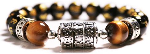 KS-WORKSHOP 12MM Stretch Bracelet for men boys Handmade Beads Chain Quality Natural Stone Black Obsidian Beaded Metal Link Semi-Precious Gemstone Purify Healing Energy PerfectValentine's Gift Birthday in Saudi Arabia