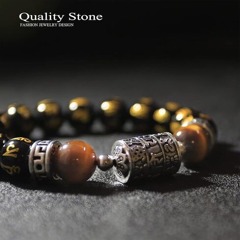 KS-WORKSHOP 12MM Stretch Bracelet for men boys Handmade Beads Chain Quality Natural Stone Black Obsidian Beaded Metal Link Semi-Precious Gemstone Purify Healing Energy PerfectValentine's Gift Birthday in Saudi Arabia