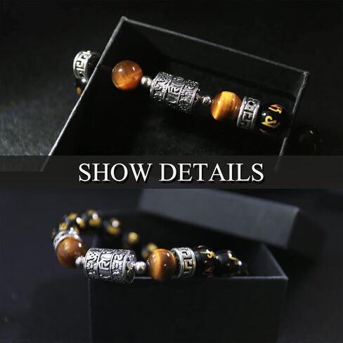 KS-WORKSHOP 12MM Stretch Bracelet for men boys Handmade Beads Chain Quality Natural Stone Black Obsidian Beaded Metal Link Semi-Precious Gemstone Purify Healing Energy PerfectValentine's Gift Birthday in Saudi Arabia