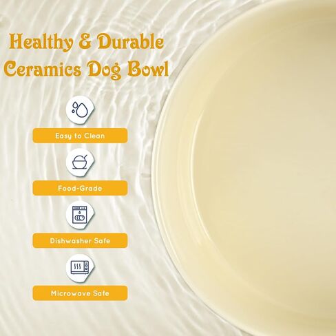 SPUNKYJUNKY Raised Dog Bowls Ceramic Dog Bowls Elevated with Non-Slip Wooden Stand Dog Food Water Bowls for Puppy Small Medium Dogs(Double 28OZ Bowls,Cream White) in Saudi Arabia