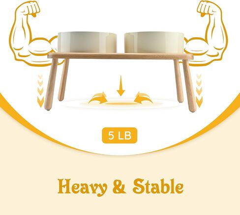 SPUNKYJUNKY Raised Dog Bowls Ceramic Dog Bowls Elevated with Non-Slip Wooden Stand Dog Food Water Bowls for Puppy Small Medium Dogs(Double 28OZ Bowls,Cream White) in Saudi Arabia
