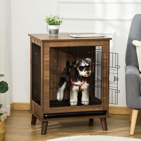 PawHut Dog Crate Furniture End Table Pet Kennel مع أبواب قابلة للقفل، للكلاب الصغيرة في الداخل، بني in Kuwait