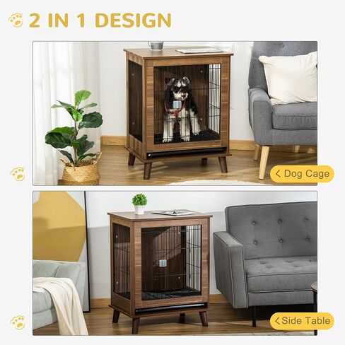 PawHut Dog Crate Furniture End Table Pet Kennel مع أبواب قابلة للقفل، للكلاب الصغيرة في الداخل، بني in Kuwait