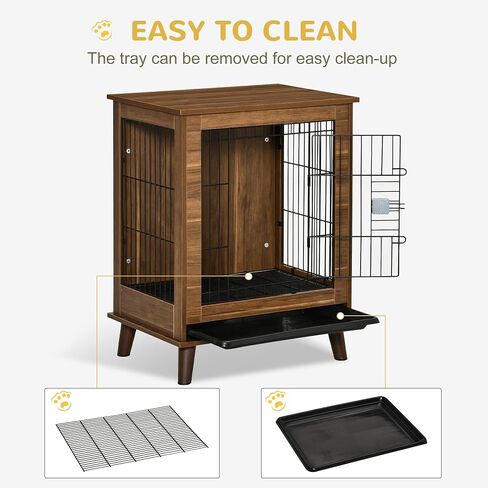 PawHut Dog Crate Furniture End Table Pet Kennel مع أبواب قابلة للقفل، للكلاب الصغيرة في الداخل، بني in Kuwait