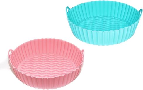2-Pack Silicone Air Fryer Liner 7.5inch Reusable Air Fryer Silicone Basket Heat Resistant Easy Cleaning Round for 3 to 5 Qt for Air fryer Oven Accessories (Pink & Teal) in Saudi Arabia