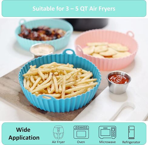 2-Pack Silicone Air Fryer Liner 7.5inch Reusable Air Fryer Silicone Basket Heat Resistant Easy Cleaning Round for 3 to 5 Qt for Air fryer Oven Accessories (Pink & Teal) in Saudi Arabia
