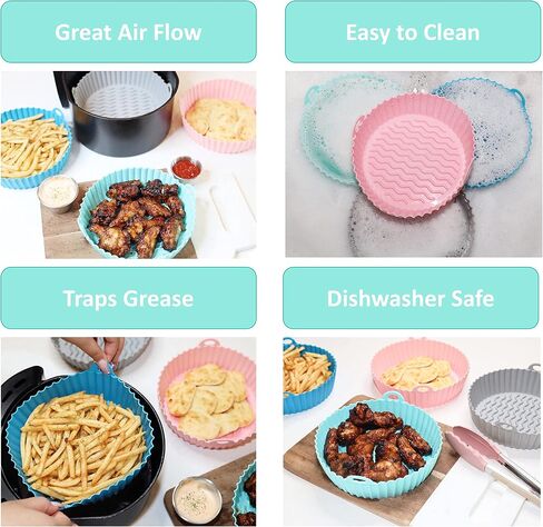 2-Pack Silicone Air Fryer Liner 7.5inch Reusable Air Fryer Silicone Basket Heat Resistant Easy Cleaning Round for 3 to 5 Qt for Air fryer Oven Accessories (Pink & Teal) in Saudi Arabia