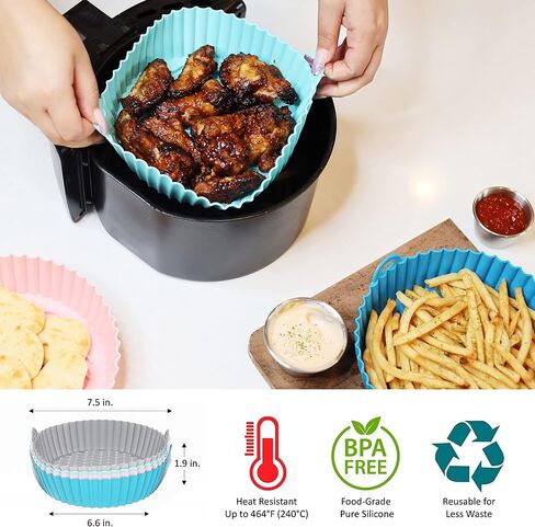 2-Pack Silicone Air Fryer Liner 7.5inch Reusable Air Fryer Silicone Basket Heat Resistant Easy Cleaning Round for 3 to 5 Qt for Air fryer Oven Accessories (Pink & Teal) in Saudi Arabia