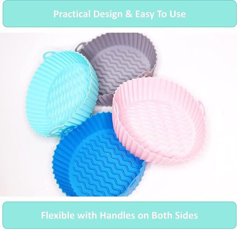 2-Pack Silicone Air Fryer Liner 7.5inch Reusable Air Fryer Silicone Basket Heat Resistant Easy Cleaning Round for 3 to 5 Qt for Air fryer Oven Accessories (Pink & Teal) in Saudi Arabia