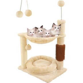 شجرة قطط مع لعبة برج قطط للقطط الداخلية مسكن قطة مع أداة تهذيب ذاتية عمود خدش للقطط مع سرير متعدد المستويات برج شجرة قطط أراجيح متدلية كرة مع مجثم قطيفة مبطن للقطط الصغيرة بيج in Kuwait