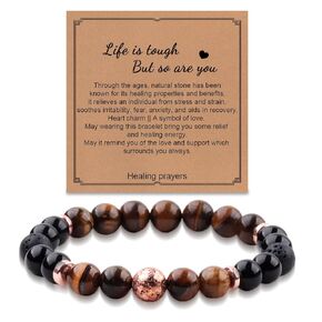 Healing Crystal Bracelet,Natural Stone Beads Healing Energy Bracelet,Anti Anxiety Stress Relief Bracelet for Women Men,Get Well Soon Gifts for Patient (Tiger Eye)