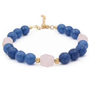 Natural Gemstone Bracelets Jade and Pink Quartz, Special Handmade, Stylish Adjustable, With Gold Plated Metarial, Gift for Women, Yoga Meditation Bracelet, Crystals and Healing Stone - Green Pink
