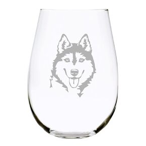 Husky (H2) themed, dog stemless wine glass, 17 oz.