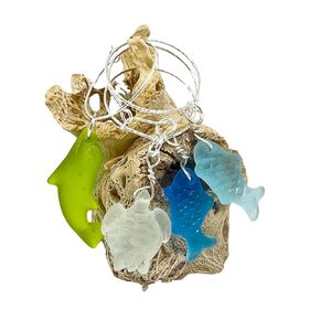 Beach Wine Glass Charms - Sea Glass Bar Accessories - Wine Lover Gifts - Dolphin Fish and Sea Turtle Glass Tags