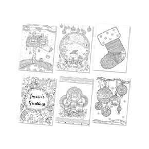 Christmas Coloring Postcards for Adults & Kids, Set of 6 Colorable cards to Wish Family, Friends & Teachers, Size 5 x 7 Inches | DIY Coloring Kit | Pre drawn postcards | Paint and SIP Party | Painting