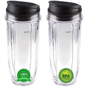 Blend Pro 32 Oz Cup with Sip & Seal Lid Replacement Compatible With Nutri Ninja 32 Oz. Large Cups Model 407KKU641 (2 Pack)