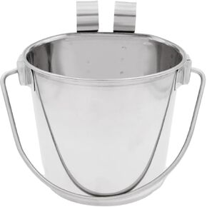 Fuzzy Puppy Flat Sided Pail with Dual Hooks, Snugly Fit On Dog, Cat and Critter Crates & Cages, Heavy Duty Stainless Steel | 9 Quart, 2-Pack (PN: FSP-9-2PK)