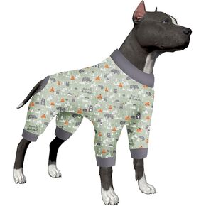 LovinPet Warm Dog Onesie for Large Dogs - Anxiety Calming Dog Pajamas, Lightweight Stretchy Fabric, Sage Animal Print, Dog Pj,s 4 Legged Style Pullover Dog Onesies for Boy or Girl Dog, Silver Grey XL