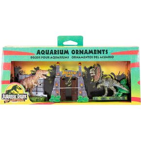 Penn-Plax Jurassic Park Officially Licensed 3-Piece Aquarium Ornament Bundle – includes T-Rex Park Gate, and Dilophosaurus Decorations – Small