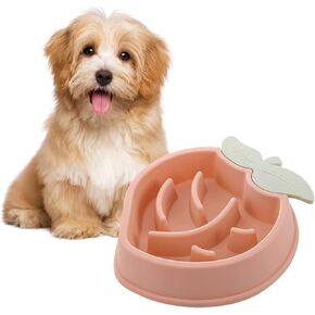 Slow Feeder Dog Bowl, Puppy Food Maze Bowl, Puzzle Feeding Bowls for Cat and Dog, Dog Dishes to Slow Down Eating, Cute Fruit Shape (Pink)